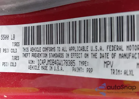 2016 Jeep Cherokee Limited z USA, uszkodzony, nr VIN 1C4PJMDB4GW178385